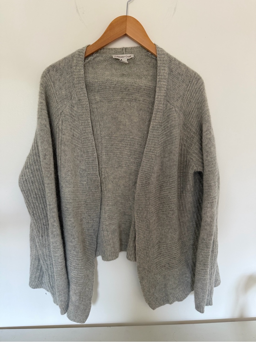 Coldwater Creek Women’s XL Gray Lambswool Angora Blend Open Front Cardigan
